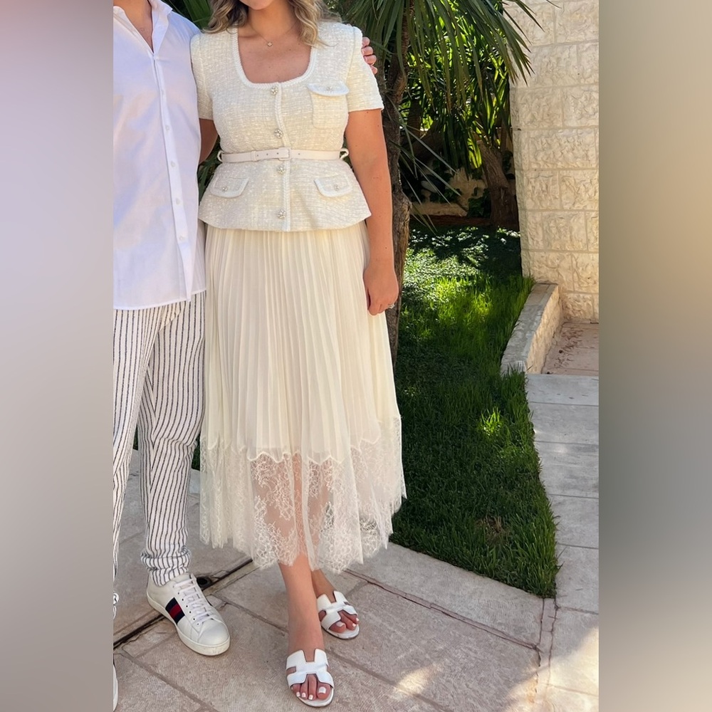 Self Portrait Cream Boucle Tailored Midi Dress